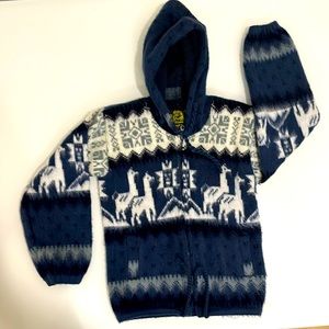 Knitted Boys Llama Zip Up Winter Sweater